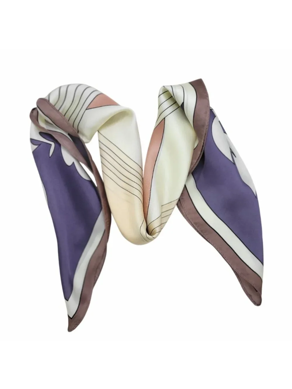 ✨Elegant Silky Square Scarf Floral Line Art White Purple Shawl Headband Bandana✨